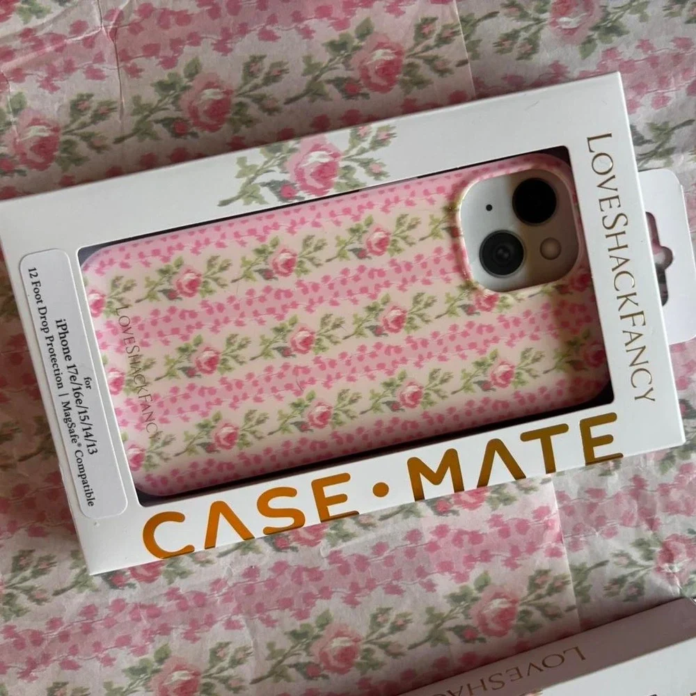 LoveShackFancy case mate Phone case charger & pink bow grip iPhone 17e 15 14 13